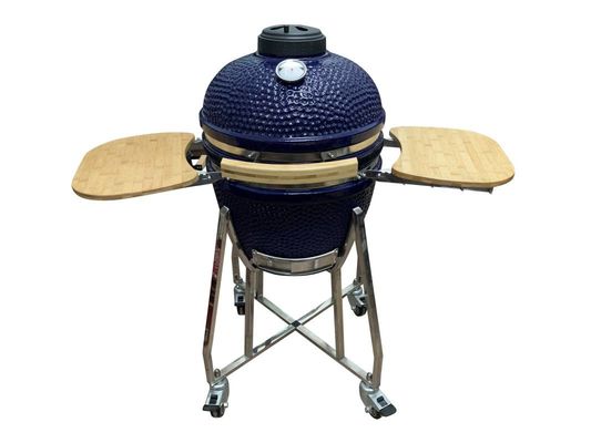 Kamado-Grill aus Keramik, 18 Zoll, blaue Farbe, 48 cm, mit Wagen und Beistelltischen