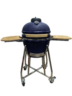 Kamado-Grill aus Keramik, 18 Zoll, blaue Farbe, 48 cm, mit Wagen und Beistelltischen