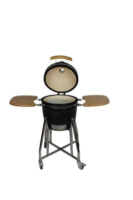 Kamado-Grill aus Keramik, 16 Zoll, Holzkohleschwarz, 40 cm, mit Wagen und Beistelltischen