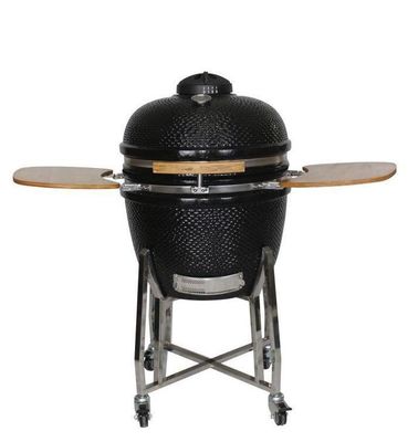 Kamado-Grill aus Keramik für den Außenbereich, 24 Zoll, Holzkohle, schwarze Farbe, 61 cm, mit Wagen und Beistelltischen