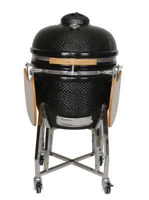 Kamado-Grill aus Keramik für den Außenbereich, 24 Zoll, Holzkohle, schwarze Farbe, 61 cm, mit Wagen und Beistelltischen