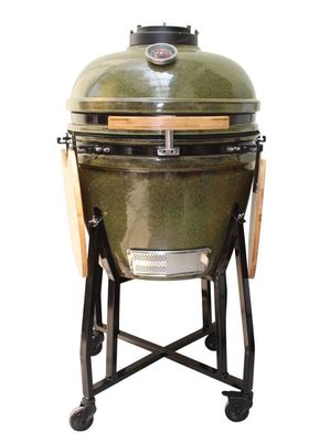 Kamado-Grill aus Keramik, 23 Zoll, Holzkohle, tropische grüne Farbe, 59 cm, mit Wagen und Beistelltischen