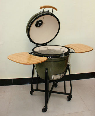 Kamado-Grill aus Keramik, 23 Zoll, Holzkohle, tropische grüne Farbe, 59 cm, mit Wagen und Beistelltischen