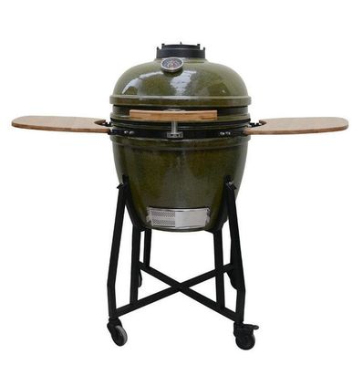 Kamado-Grill aus Keramik, 23 Zoll, Holzkohle, tropische grüne Farbe, 59 cm, mit Wagen und Beistelltischen