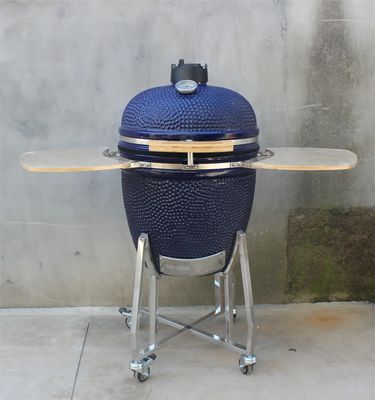 Grill Keramik Kamado Grill Outdoor 22 Zoll Navy Farbe mit Wagen und Beistelltischen