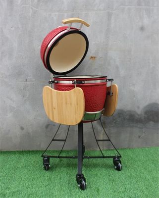 17-Zoll-Keramikkessel BBQ Royal Red Farbe 44 cm mit Wagen und Beistelltischen