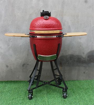 Keramik-Kamado-Grill, 44 cm, königsrot, 44 cm, mit Wagen und Beistelltischen
